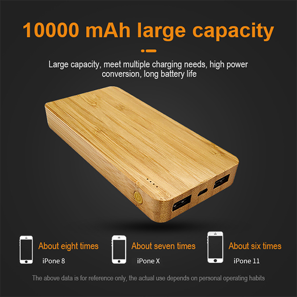 2020 newest 10000mAh 2A bamboo Power Bank LWS-8033